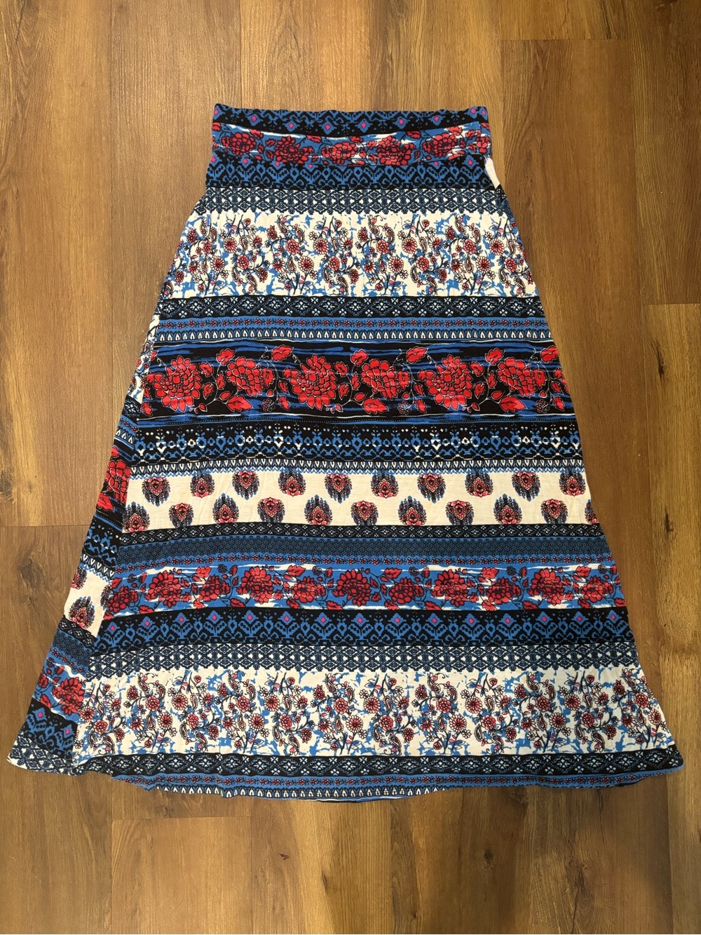 Women’s Medium Soft A-Line Colorful Floral Boho Lightweight Maxi Skirt